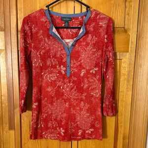 Ralph Lauren Red Floral 3/4 Sleeve Top
